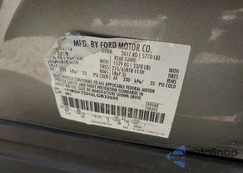 2020 Ford Explorer Xlt z USA, uszkodzony, nr VIN 1FMSK7DH2LGB32695